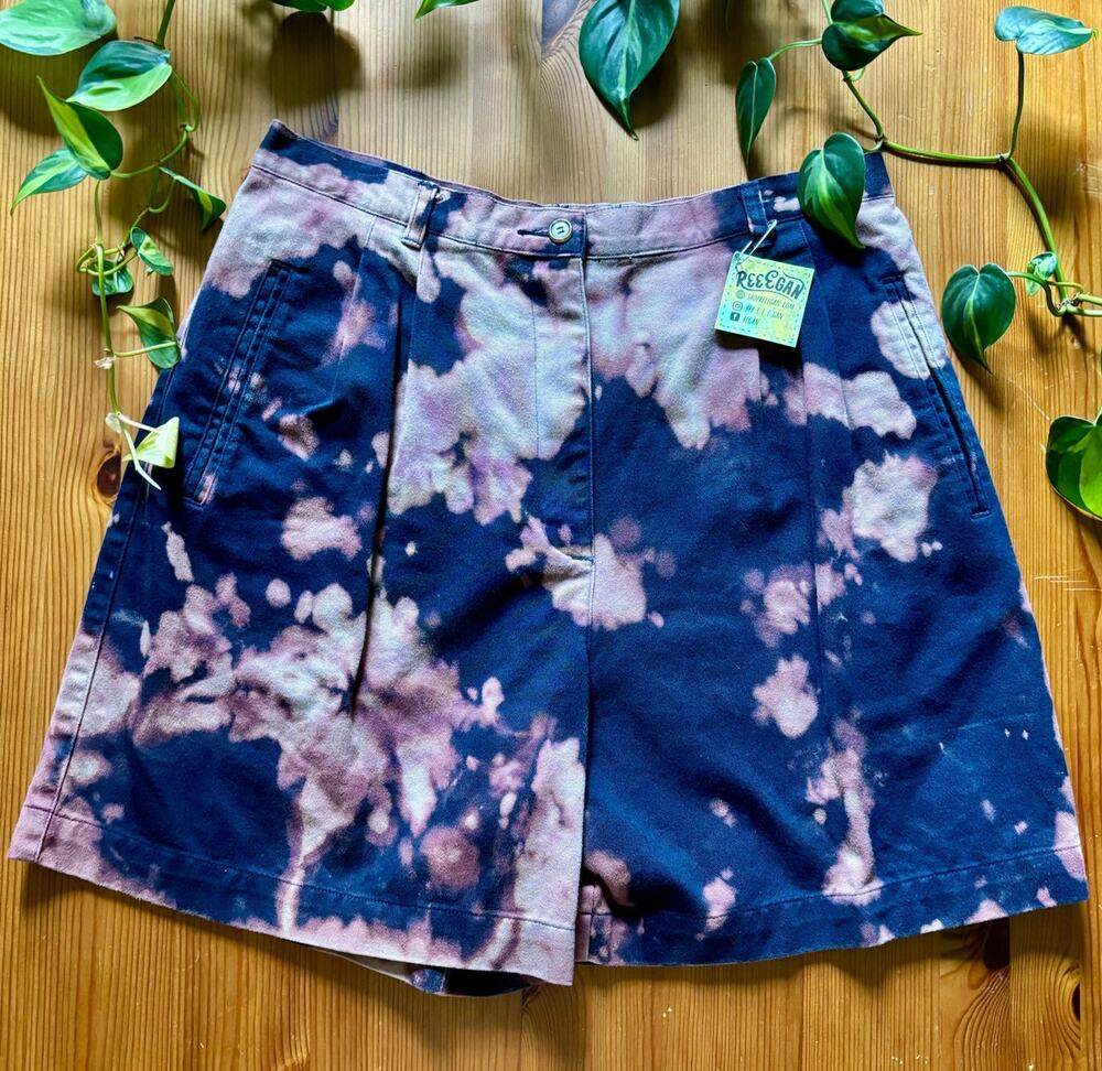 Reworked Bleach Tie Dye Shorts Jones New York Navy Pink Reverse Dye W32